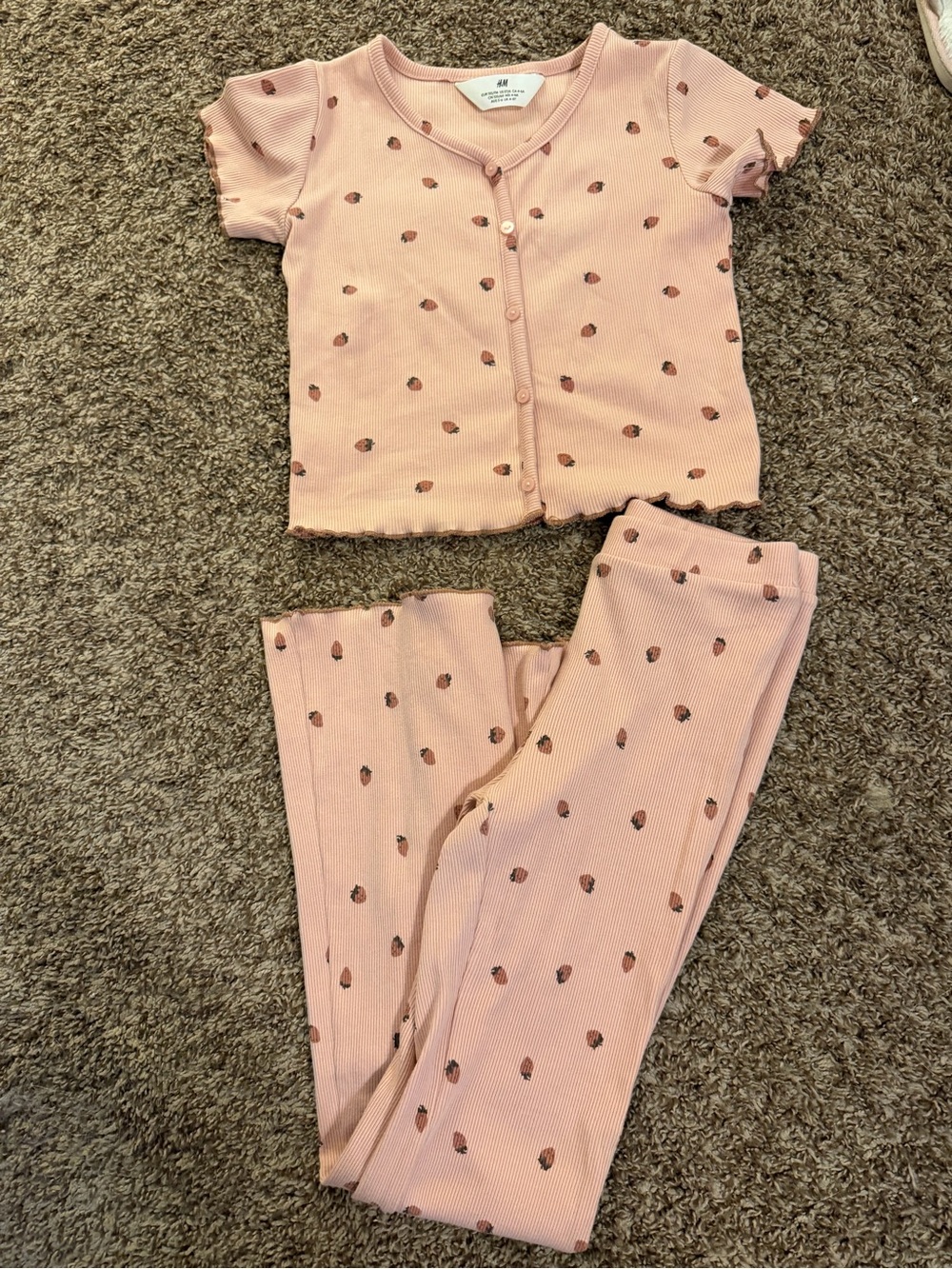 H&M Light Pink Strawberry-Print Short Sleeve Set